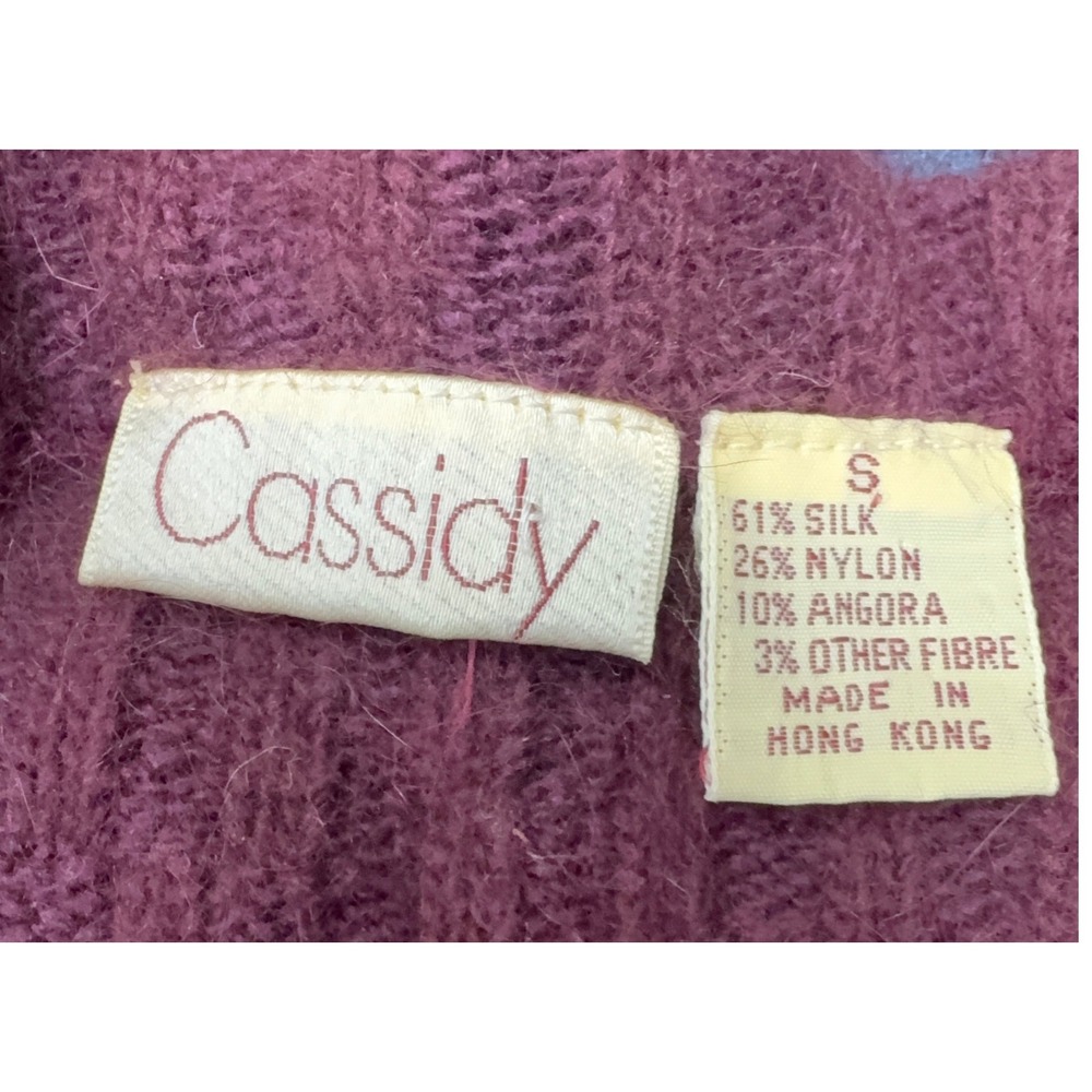 Vintage Cassidy Angora Silk‎ Wrap Sweater Vest Plum Soft Girl Cozy 90s Preppy S - Picture 5 of 6